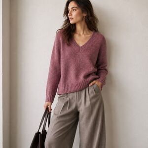 360Sweater Womens Pink Cashmere Wool V-Neck Ribbed Pullover Sweater Size XS